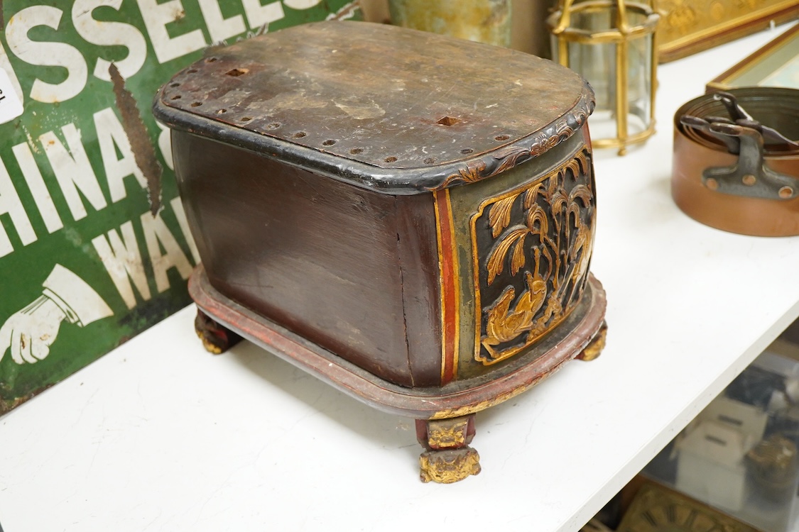 A Chinese carved carved and giltwood stand containing drawers, 38cm wide
